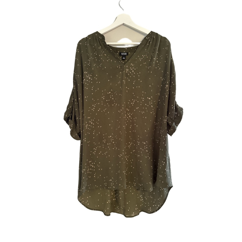 A.N.A A New Approach Women’s V-Neck Olive Green Dandelion Blouse Size‎ XL - Picture 6 of 15